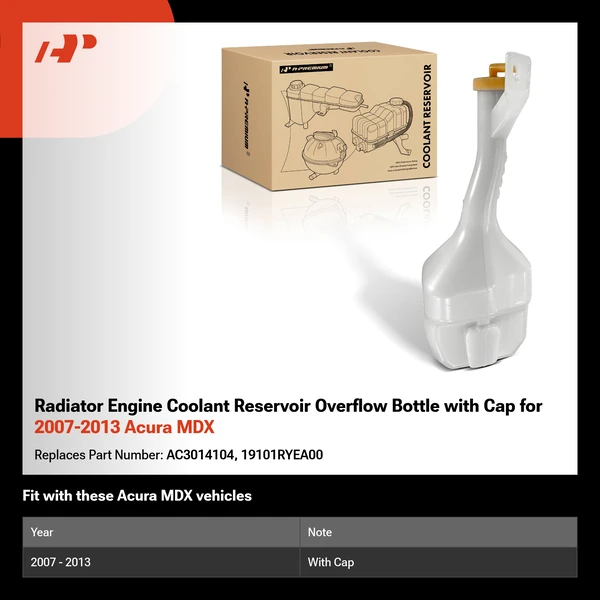 Radiator Engine Coolant Reservoir Overflow Bottle with Cap for 2007-2013 Acura MDX