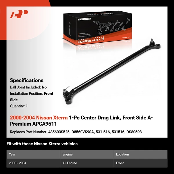 2000-2004 Nissan Xterra 1-Pc Center Drag Link, Front Side A-Premium APCA9511