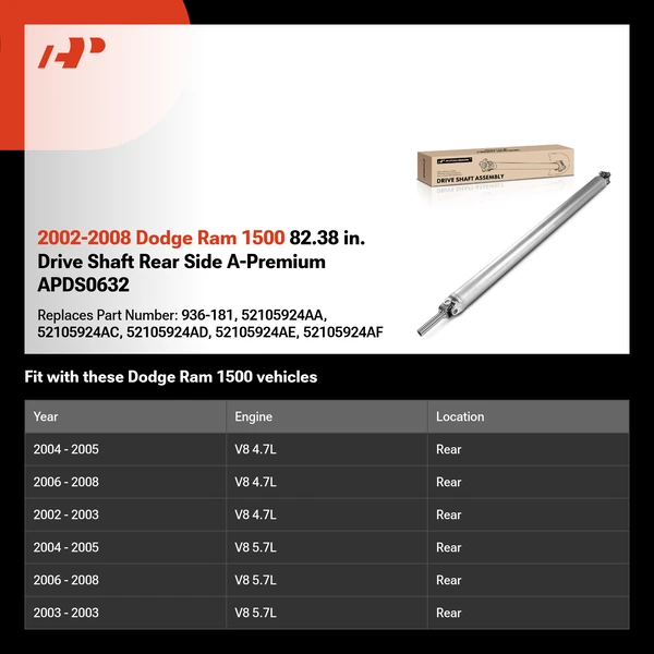 2002-2008 Dodge Ram 1500 82.38 in. Drive Shaft Rear Side A-Premium APDS0632