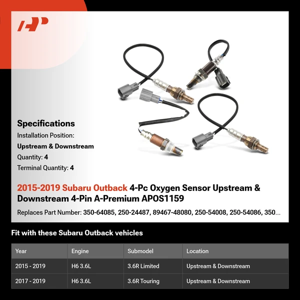 2015-2019 Subaru Outback 4-Pc Oxygen Sensor Upstream & Downstream 4-Pin A-Premium APOS1159