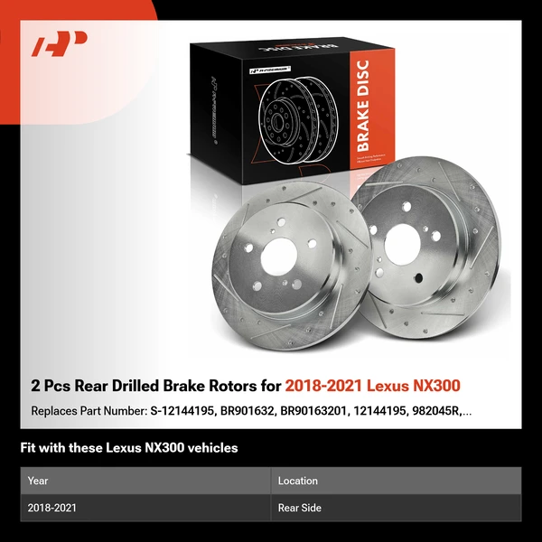 2 Pcs Rear Drilled Brake Rotors for 2018-2021 Lexus NX300