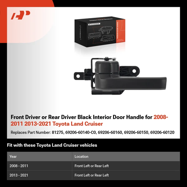 Front Driver or Rear Driver Black Interior Door Handle for 2008-2011 2013-2021 Toyota Land Cruiser