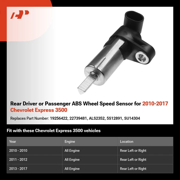 Rear Driver or Passenger ABS Wheel Speed Sensor for 2010-2017 Chevrolet Express 3500