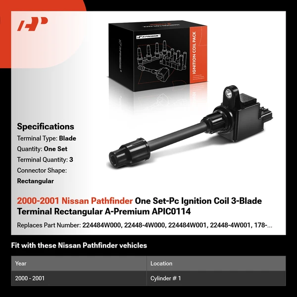 2000-2001 Nissan Pathfinder One Set-Pc Ignition Coil 3-Blade Terminal Rectangular A-Premium APIC0114
