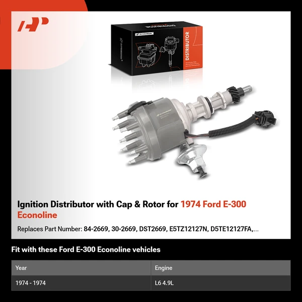 Ignition Distributor with Cap & Rotor for 1974 Ford E-300 Econoline
