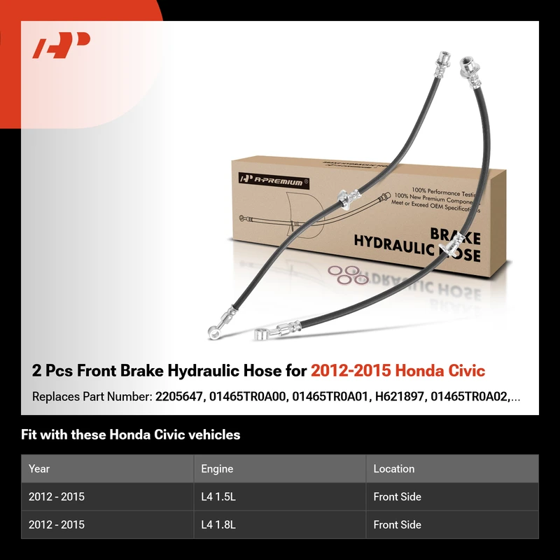 2 Pcs Front Brake Hydraulic Hose for 2012-2015 Honda Civic