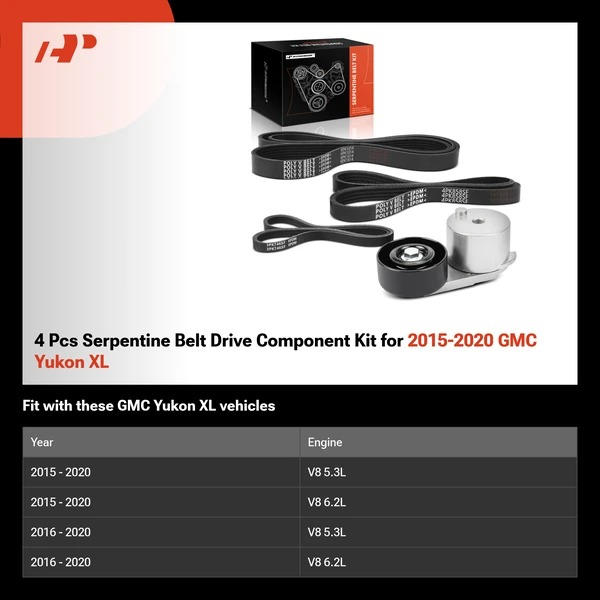 4 Pcs Serpentine Belt Drive Component Kit for 2015-2020 GMC Yukon XL