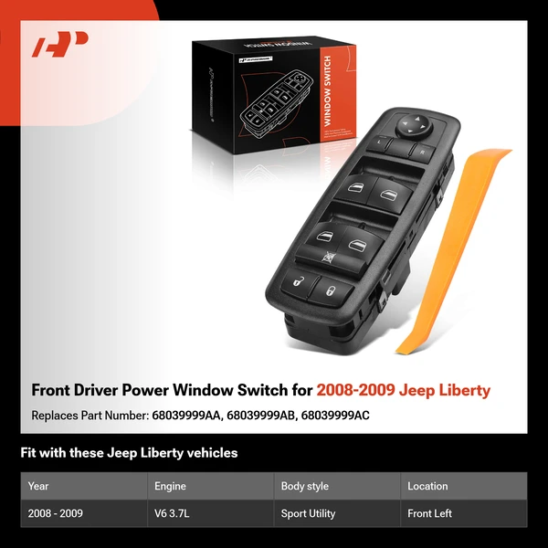 Front Driver Power Window Switch for 2008-2009 Jeep Liberty