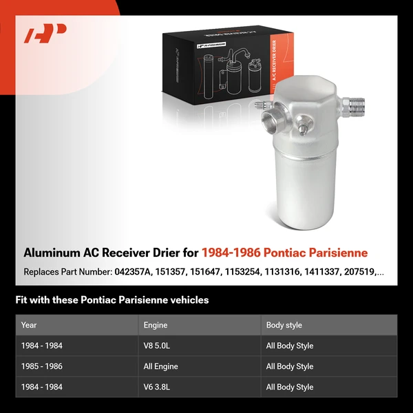 Aluminum AC Receiver Drier for 1984-1986 Pontiac Parisienne