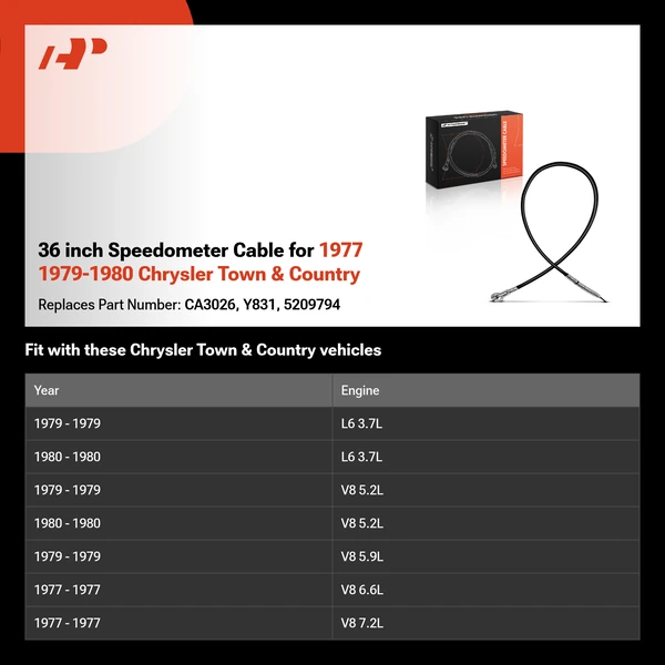 36 inch Speedometer Cable for 1977 1979-1980 Chrysler Town & Country