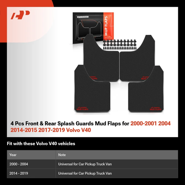 4 Pcs Front & Rear Splash Guards Mud Flaps for 2000-2001 2004 2014-2015 2017-2019 Volvo V40