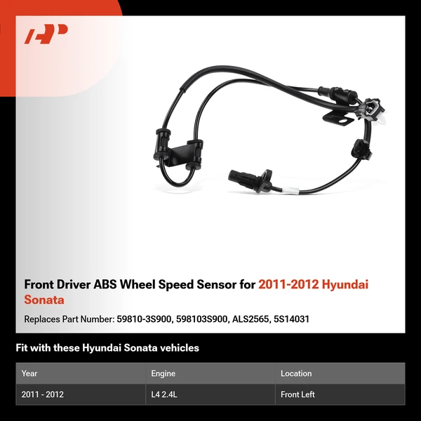 Front Driver ABS Wheel Speed Sensor for 2011-2012 Hyundai Sonata