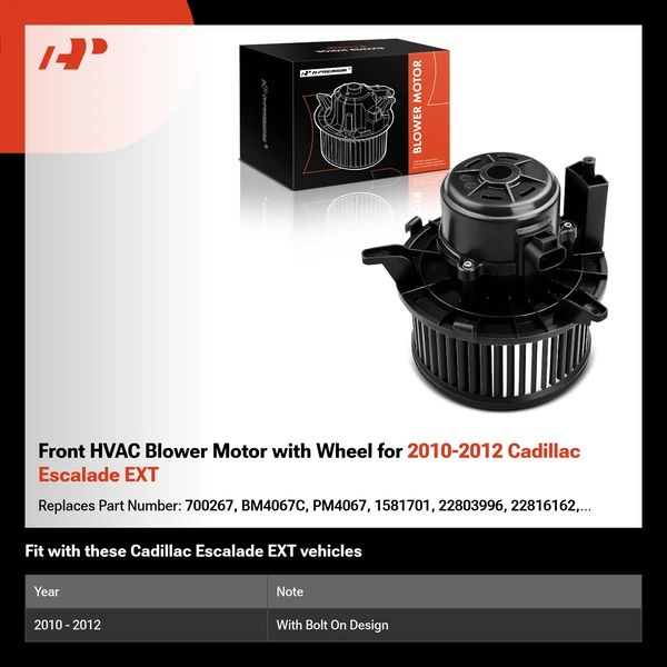 Front HVAC Blower Motor with Wheel for 2010-2012 Cadillac Escalade EXT