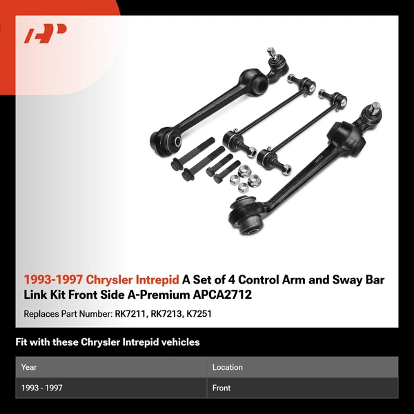 1993-1997 Chrysler Intrepid A Set of 4 Control Arm and Sway Bar Link Kit Front Side A-Premium APCA2712