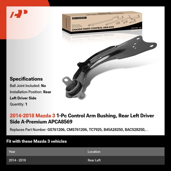 2014-2018 Mazda 3 1-Pc Control Arm Bushing, Rear Left Driver Side A-Premium APCA8569