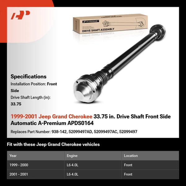 1999-2001 Jeep Grand Cherokee 33.75 in. Drive Shaft Front Side Automatic A-Premium APDS0164