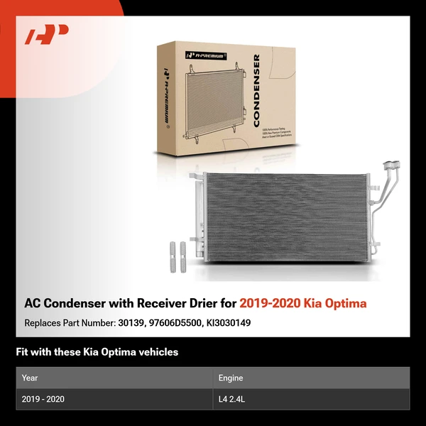 AC Condenser with Receiver Drier for 2019-2020 Kia Optima