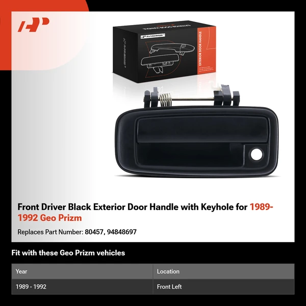 Front Driver Black Exterior Door Handle with Keyhole for 1989-1992 Geo Prizm