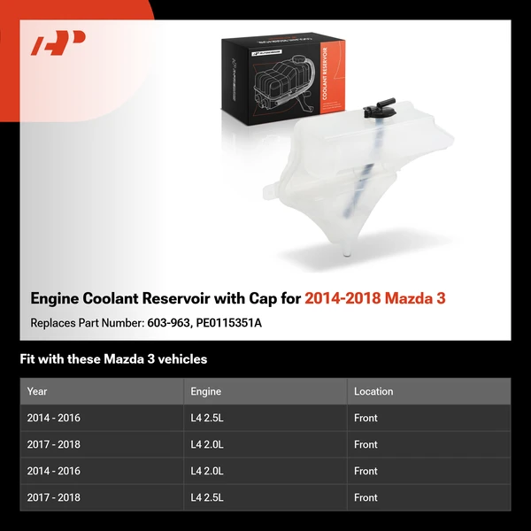 Engine Coolant Reservoir with Cap for 2014-2018 Mazda 3