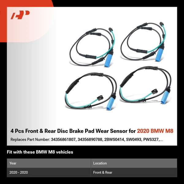 4 Pcs Front & Rear Disc Brake Pad Wear Sensor for 2020 BMW M8