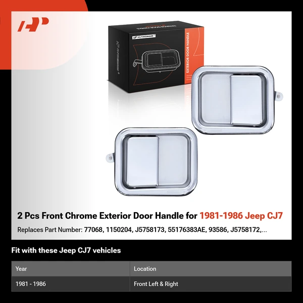 2 Pcs Front Chrome Exterior Door Handle for 1981-1986 Jeep CJ7