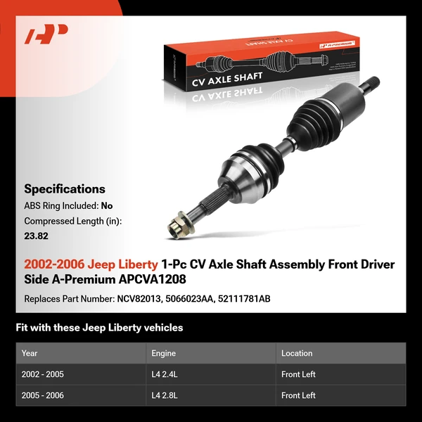 2002-2006 Jeep Liberty 1-Pc CV Axle Shaft Assembly Front Driver Side A-Premium APCVA1208