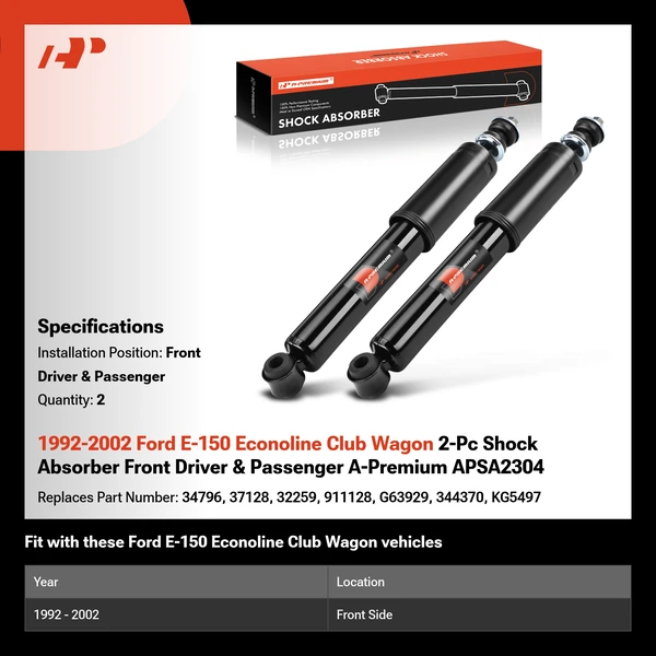 1992-2002 Ford E-150 Econoline Club Wagon 2-Pc Shock Absorber Front Driver & Passenger A-Premium APSA2304