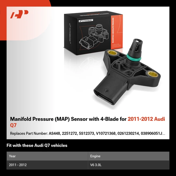 Manifold Pressure (MAP) Sensor with 4-Blade for 2011-2012 Audi Q7