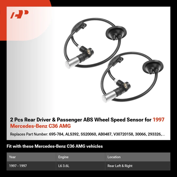 2 Pcs Rear Driver & Passenger ABS Wheel Speed Sensor for 1997 Mercedes-Benz C36 AMG