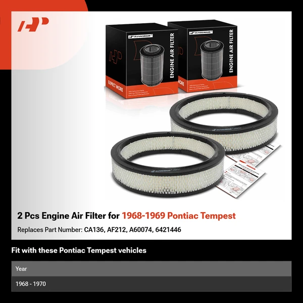 2 Pcs Engine Air Filter for 1968-1969 Pontiac Tempest