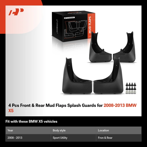 4 Pcs Front & Rear Mud Flaps Splash Guards for 2008-2013 BMW X5