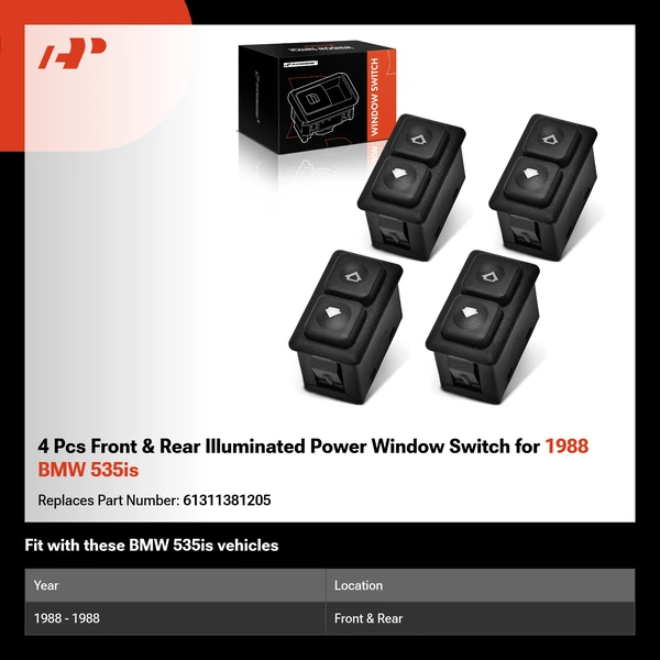 4 Pcs Front & Rear Illuminated Power Window Switch for 1988 BMW 535is