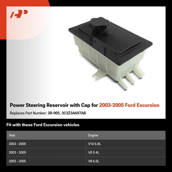 Power Steering Reservoir with Cap for 2003-2005 Ford Excursion