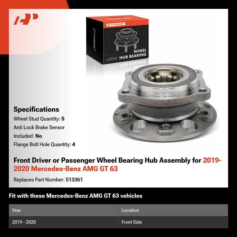 Front Driver or Passenger Wheel Bearing Hub Assembly for 2019-2020 Mercedes-Benz AMG GT 63