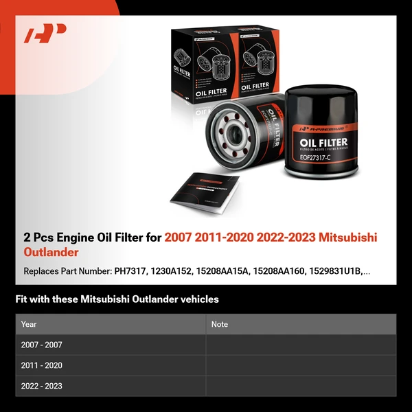 2 Pcs Engine Oil Filter for 2007 2011-2020 2022-2023 Mitsubishi Outlander