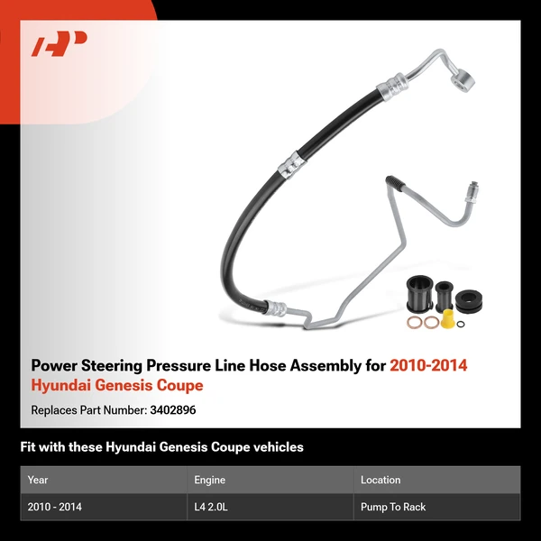 Power Steering Pressure Line Hose Assembly for 2010-2014 Hyundai Genesis Coupe
