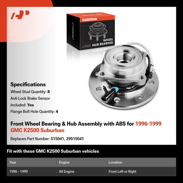 Front Wheel Bearing & Hub Assembly with ABS for 1996-1999 GMC K2500 Suburban