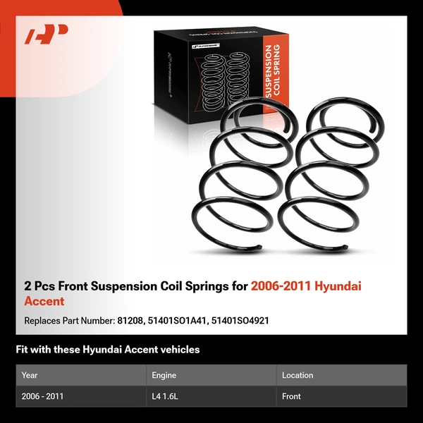 2 Pcs Front Suspension Coil Springs for 2006-2011 Hyundai Accent