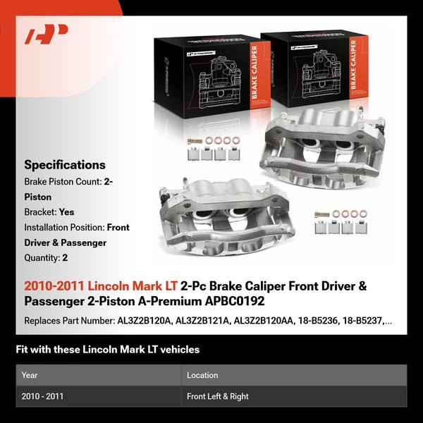 2010-2011 Lincoln Mark LT 2-Pc Brake Caliper Front Driver & Passenger 2-Piston A-Premium APBC0192
