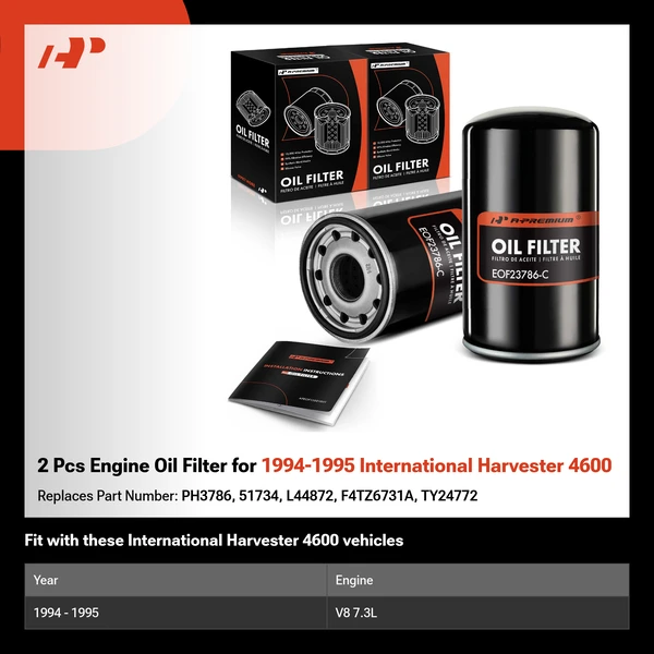 2 Pcs Engine Oil Filter for 1994-1995 International Harvester 4600