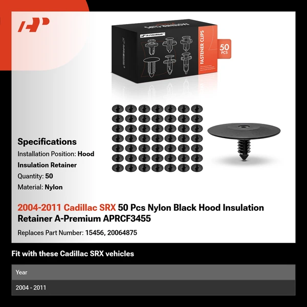 2004-2011 Cadillac SRX 50 Pcs Nylon Black Hood Insulation Retainer A-Premium APRCF3455