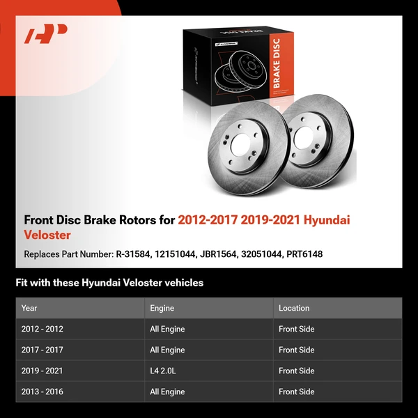 Front Disc Brake Rotors for 2012-2017 2019-2021 Hyundai Veloster