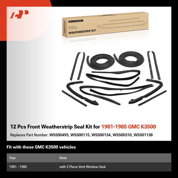 12 Pcs Front Weatherstrip Seal Kit for 1981-1985 GMC K3500