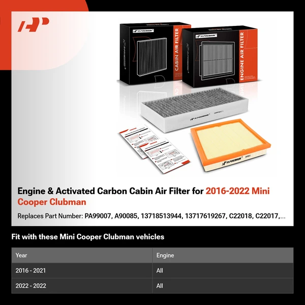 Engine & Activated Carbon Cabin Air Filter for 2016-2022 Mini Cooper Clubman