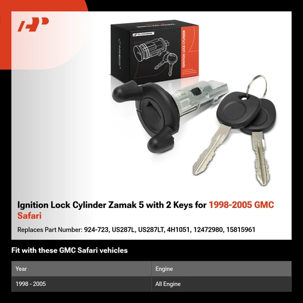 Ignition Lock Cylinder Zamak 5 with 2 Keys for 1998-2005 GMC Safari