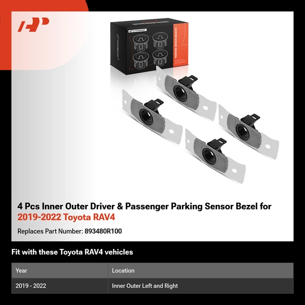 4 Pcs Inner Outer Driver & Passenger Parking Sensor Bezel for 2019-2022 Toyota RAV4