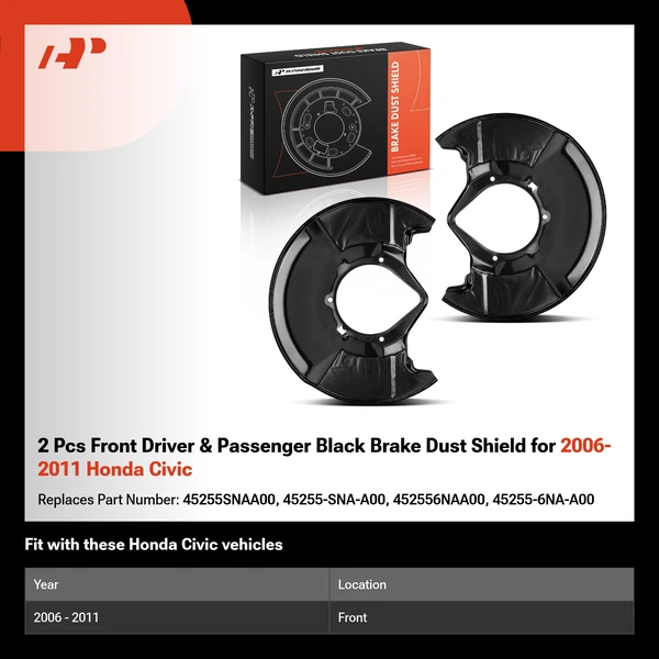 2 Pcs Front Driver & Passenger Black Brake Dust Shield for 2006-2011 Honda Civic