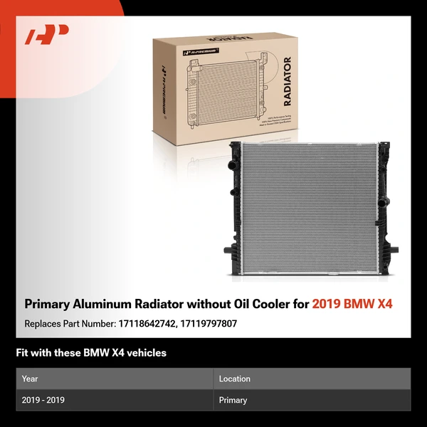 Primary Aluminum Radiator without Oil Cooler for 2019 BMW X4