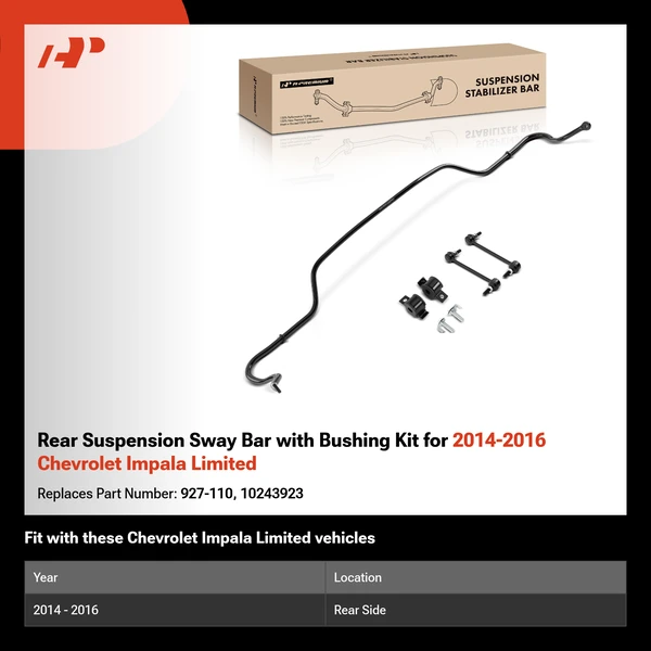 Rear Suspension Sway Bar with Bushing Kit for 2014-2016 Chevrolet Impala Limited