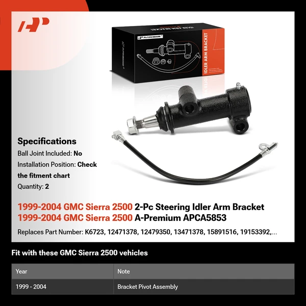 1999-2004 GMC Sierra 2500 2-Pc Steering Idler Arm Bracket 1999-2004 GMC Sierra 2500 A-Premium APCA5853
